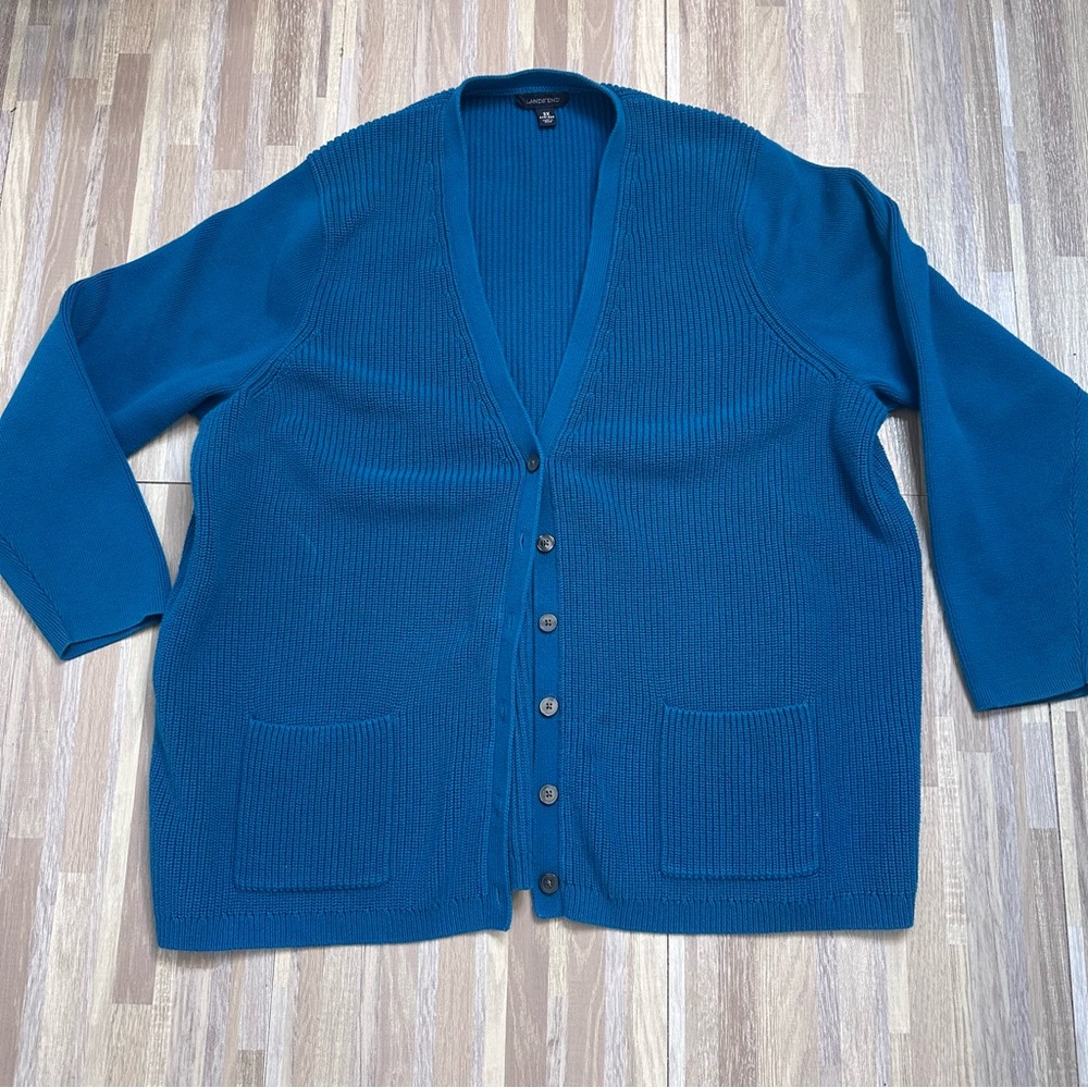 Lands' End Deep Teal Blue Cardigan Button-Front Sweater Women's Plus Size 3x